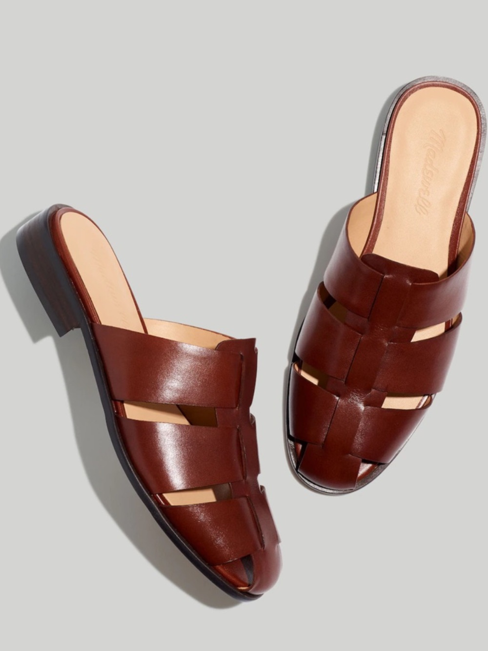 Madewell Dixson Fisherman Mule Brown Leather Woven Slide Mules